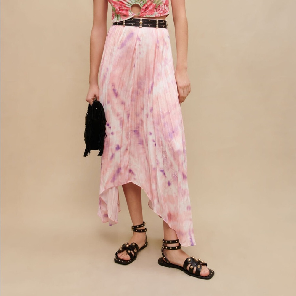 Maje JAXY pleated asymmetrical midi skirt NWT size 40